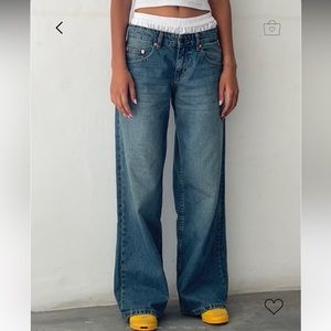 Motel rocks roomy extra wide low rise jeans in vintage blue green